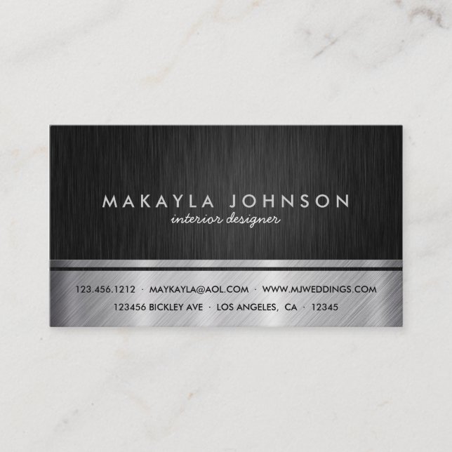 Cartão De Visita Design de interiores preto e de prata profissional (Frente)