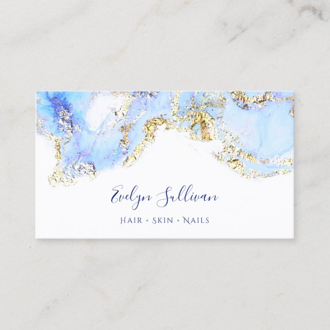 cartão de visita design de marmoreamento azul (Frente)