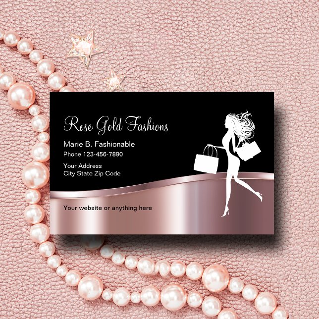 Cartão De Visita Design de Moda Rosa Dourado Clássico (Criador carregado)