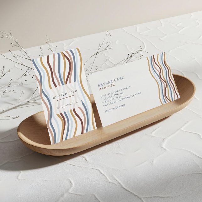 Cartão De Visita Design de Padrão de Onda de Linha Abstrato Moderna (Modern Abstract Line Wave Pattern Design White Business Card)