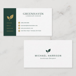 Cartão De Visita Design de Paisagem Verde Dourado
