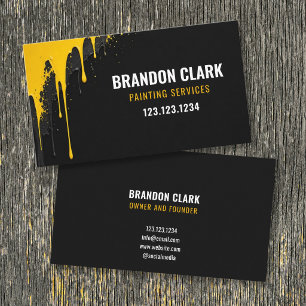 Cartão De Visita Design de Pintura com Gotejamento Amarelo Preto no