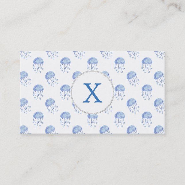 Cartão De Visita design de praia de água-viva azul (Frente)