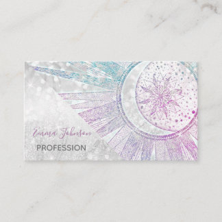 Cartão De Visita Design de prata Elegante Iridescente Sun Moon Mand