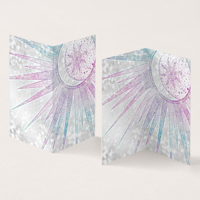 Cartão De Visita Design de prata Elegante Iridescente Sun Moon Mand (Interior e exterior)