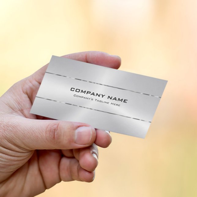 Cartão De Visita Design de Prata Metálica Simples Faux (Criador carregado)