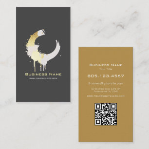 Cartão De Visita Design de Redemoinho de Tinta Branco e Dourado – P