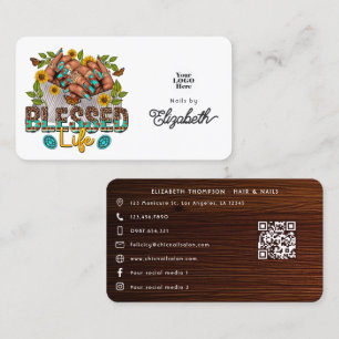 Cartão De Visita Design de Salão de Unhas Vida Abençoada Rústica Mu