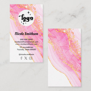 Cartão De Visita design de simulação de folha com tinta rosa