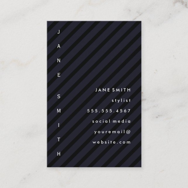 Cartão De Visita Design de texto vertical com faixas (Frente)