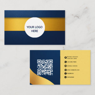 Cartão De Visita Design Elegante Azul Profundo e Dourado Totalmente