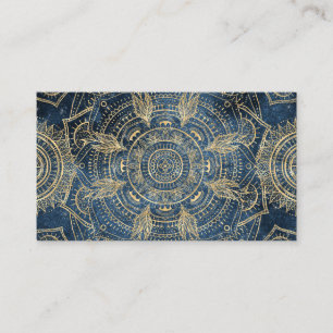 Cartão De Visita Design elegante Dourado de Mandala Azul