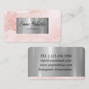 Cartão De Visita Design Elegante Rosa com Tinta Alcoólica e Purpuri