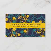 Design Floral Amarelo-marinho Azul e Brilho