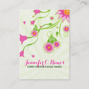 Cartão De Visita Design Floral Elegante Rosa e Verde