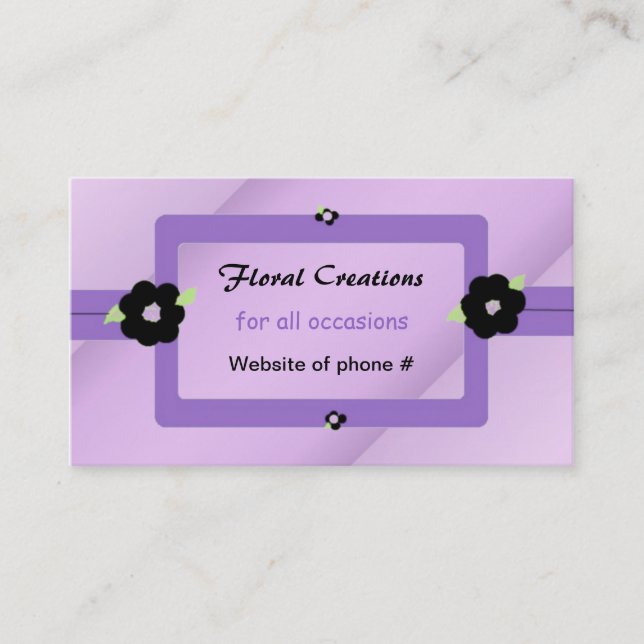 Cartão De Visita Design Floral preto e roxo (Frente)
