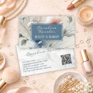 Cartão De Visita Design Floral Rosa Bege Delicado Azul