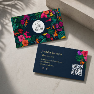 Cartão De Visita Design Floral Tropical Hibisco & Folhagem