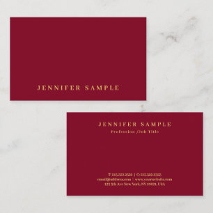 Cartão De Visita Design Moderno Elegante Texto Dourado Vermelho Bor