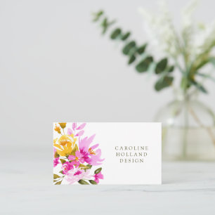 Cartão De Visita Design Simples Floral Flor de Aquarela Amarela Ros