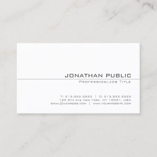 Cartão De Visita Design simples sofisticado liso branco na moda