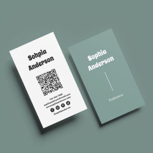 Cartão De Visita Design Vertical Moderno Código QR e links sociai