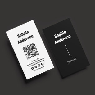 Cartão De Visita Design Vertical Moderno Código QR e links sociai