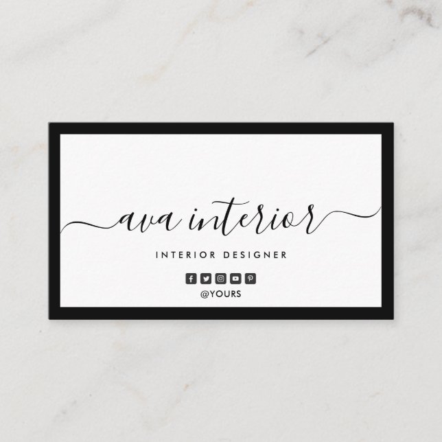 Cartão De Visita Designer de Caligrafia Elegante Moderno B&W Social (Frente)