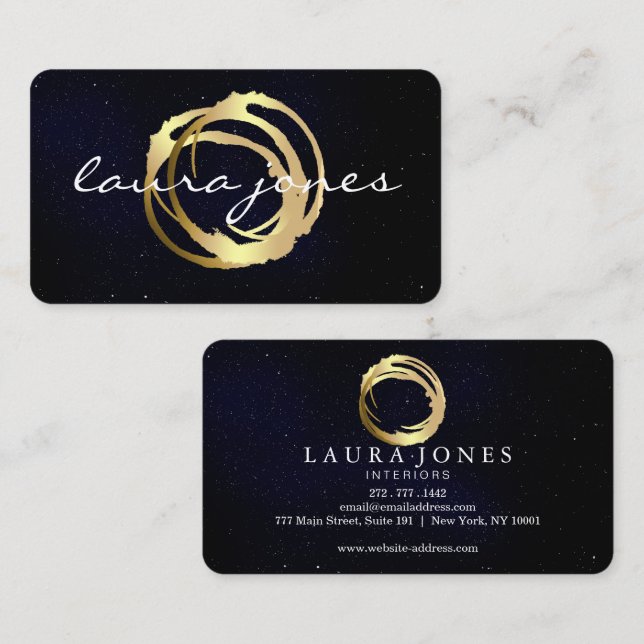 Cartão De Visita Designer de Círculo Pintado a Ouro Falso (Frente/Verso)