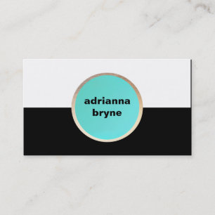 Cartão De Visita Designer de Círculos de Turquesa Branca e Preta