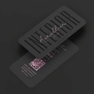 Cartão De Visita Designer de Estética Minimalista Rosa Preto Interi