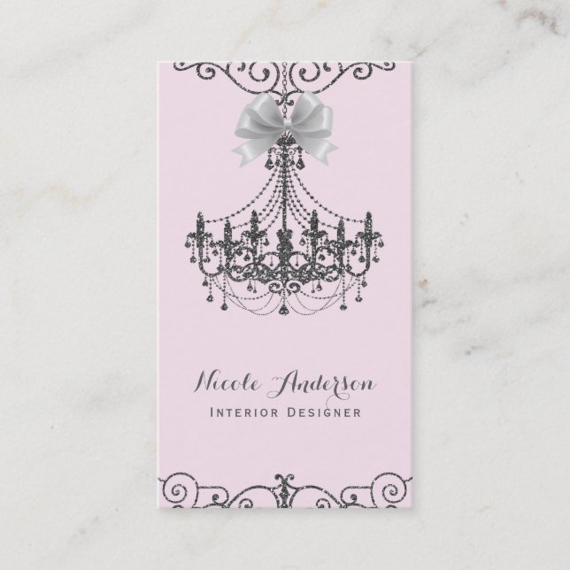 Cartão De Visita Designer de Glama de Arco Branco Blush Pink Silver (Frente)