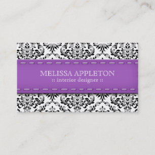 Cartão De Visita Designer de interiores costurado roxo do damasco