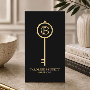 Cartão De Visita Designer de Interiores de Luxo Preto Dourado