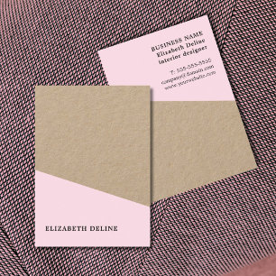 Cartão De Visita Designer de Interiores de Papel Kraft Rosa Moderno