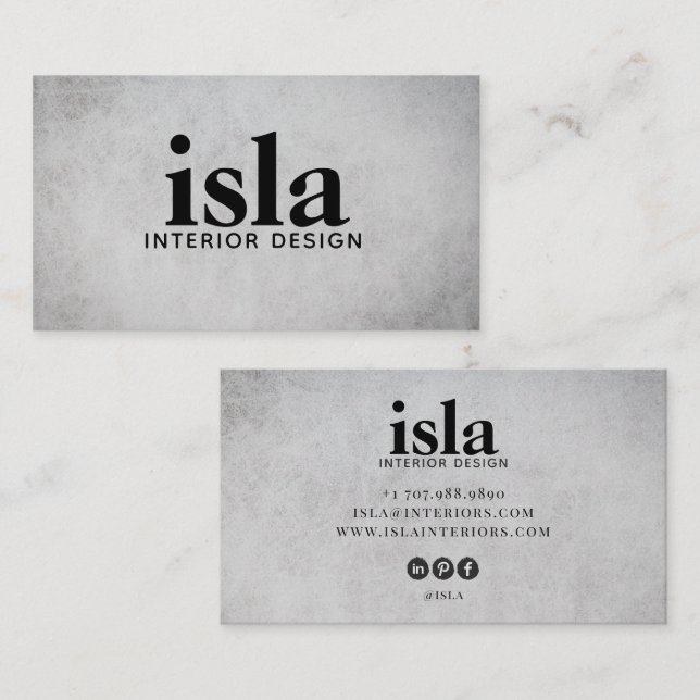 Cartão De Visita Designer de Interiores de Textura Cinza Suave (Frente/Verso)