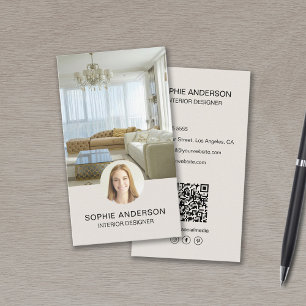 Cartão De Visita Designer de Interiores Profissional QR de Foto Per