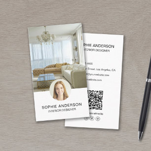 Cartão De Visita Designer de Interiores Profissional QR de Foto Per