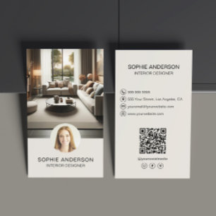 Cartão De Visita Designer de Interiores QR de Foto Personalizado Mí