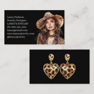 Cartão De Visita Designer de Joias de Moda com Estampa de Leopardo