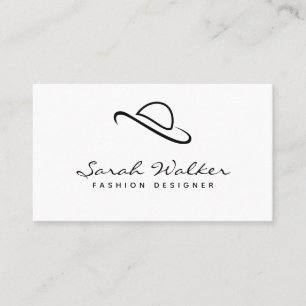 Cartão De Visita Designer de Moda de Script do Black Hat Mínimo Mo