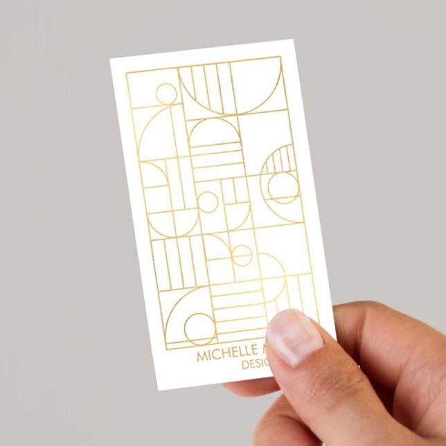 Cartão De Visita Designer Dourado de Deco Geométrico Moderno (Criador carregado)