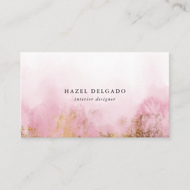 Cartão De Visita Designer Dourado de Tendência Rosa (Frente)