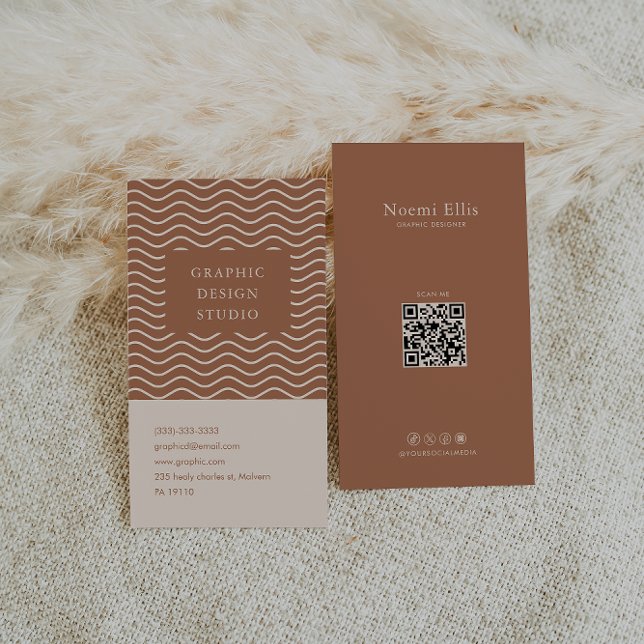 Cartão De Visita Designer Gráfico de Linhas Curvas do Terracotta (Criador carregado)