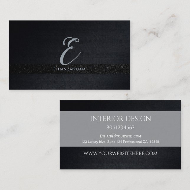 Cartão De Visita Designer Interior do Monograma da Largura Preta El (Frente/Verso)