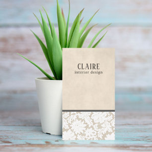 Cartão De Visita Designer Interior do Padrão de Lace Branco Modern