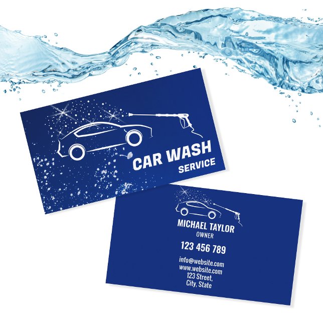 Cartão De Visita Desvio automático da pressão de serviço de lavagem (Professional Car Wash Business Logo Design)