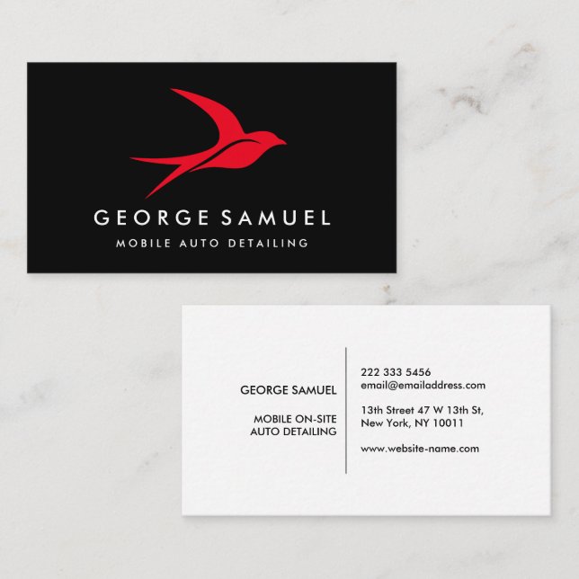 Cartão De Visita Detalhamento Automático | Logotipo de pássaro voad (Frente/Verso)