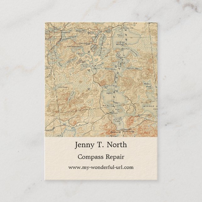 Cartão De Visita Detalhe do Lago Saranac Superior do Mapa Topográfi (Frente)