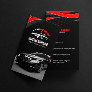 Cartão De Visita Detalhes Automotivos de Automóveis Preto e Vermelh